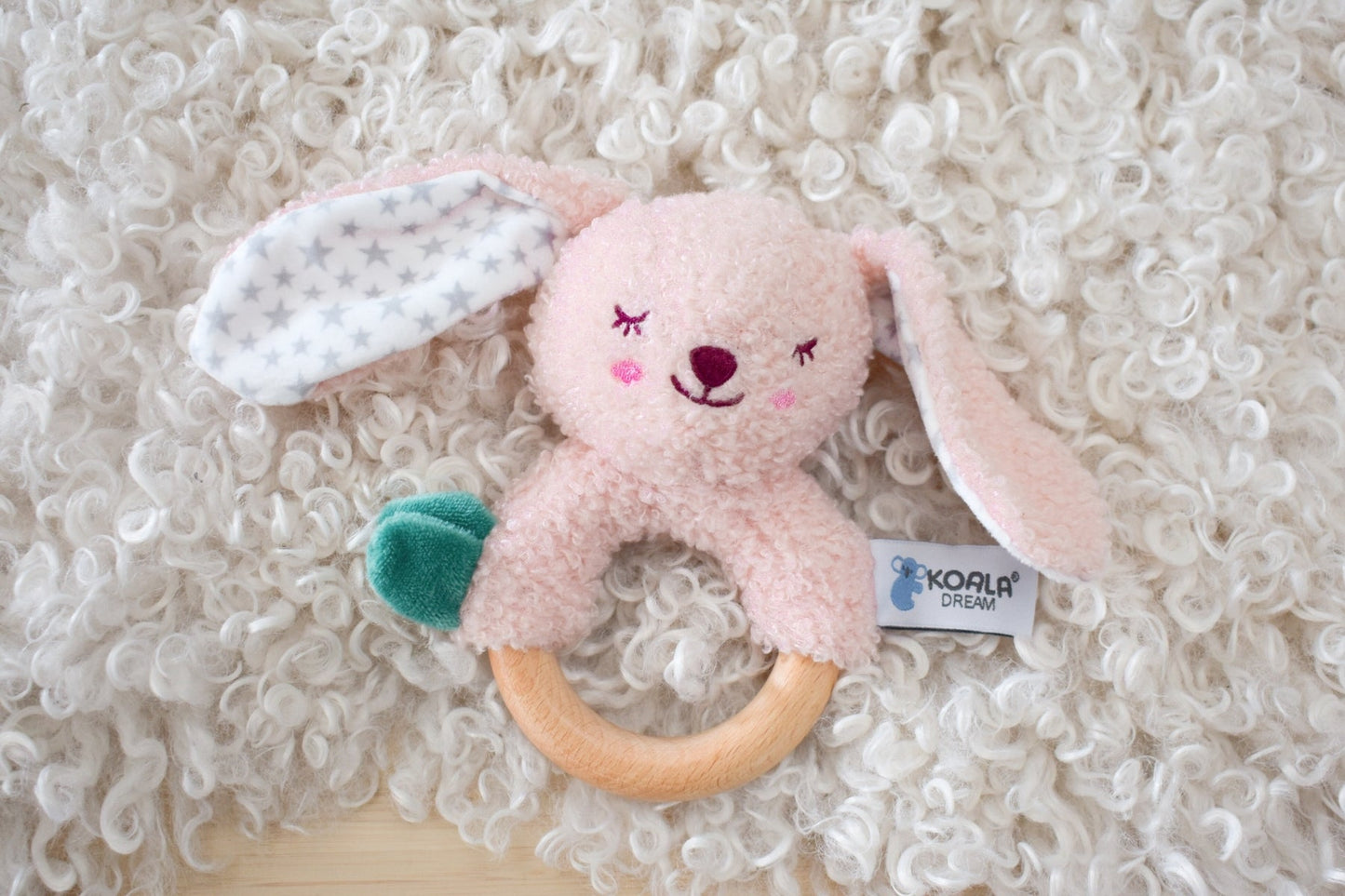 SNUGGLE BUDDY BERRY BUNNY WOODEN RING RATTLE - Bamboo Sprout