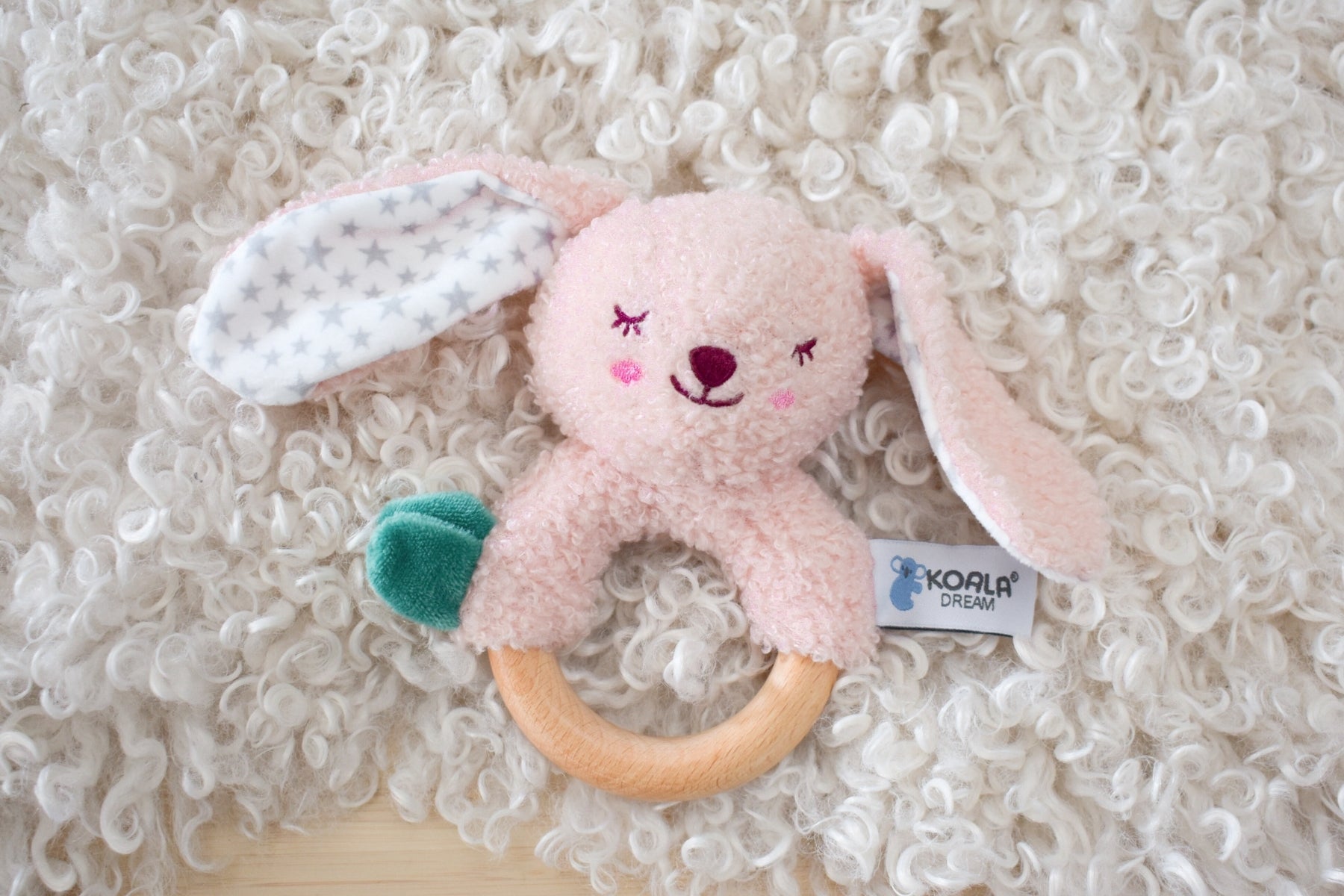 SNUGGLE BUDDY BERRY BUNNY WOODEN RING RATTLE - Bamboo Sprout