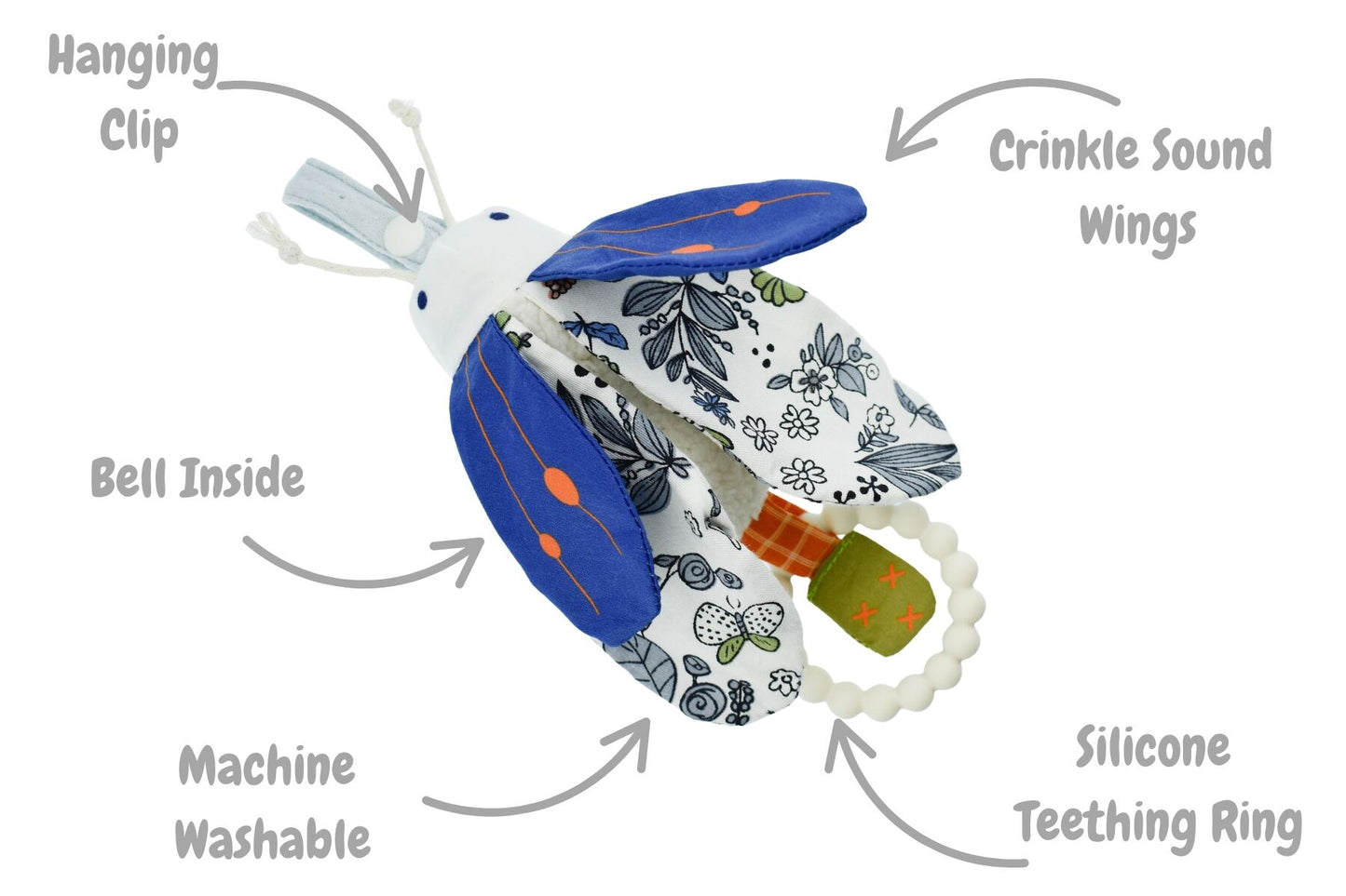SNUGGLE PAL BANJO BEETLE WITH SILICONE TEETHING RING - Bamboo Sprout