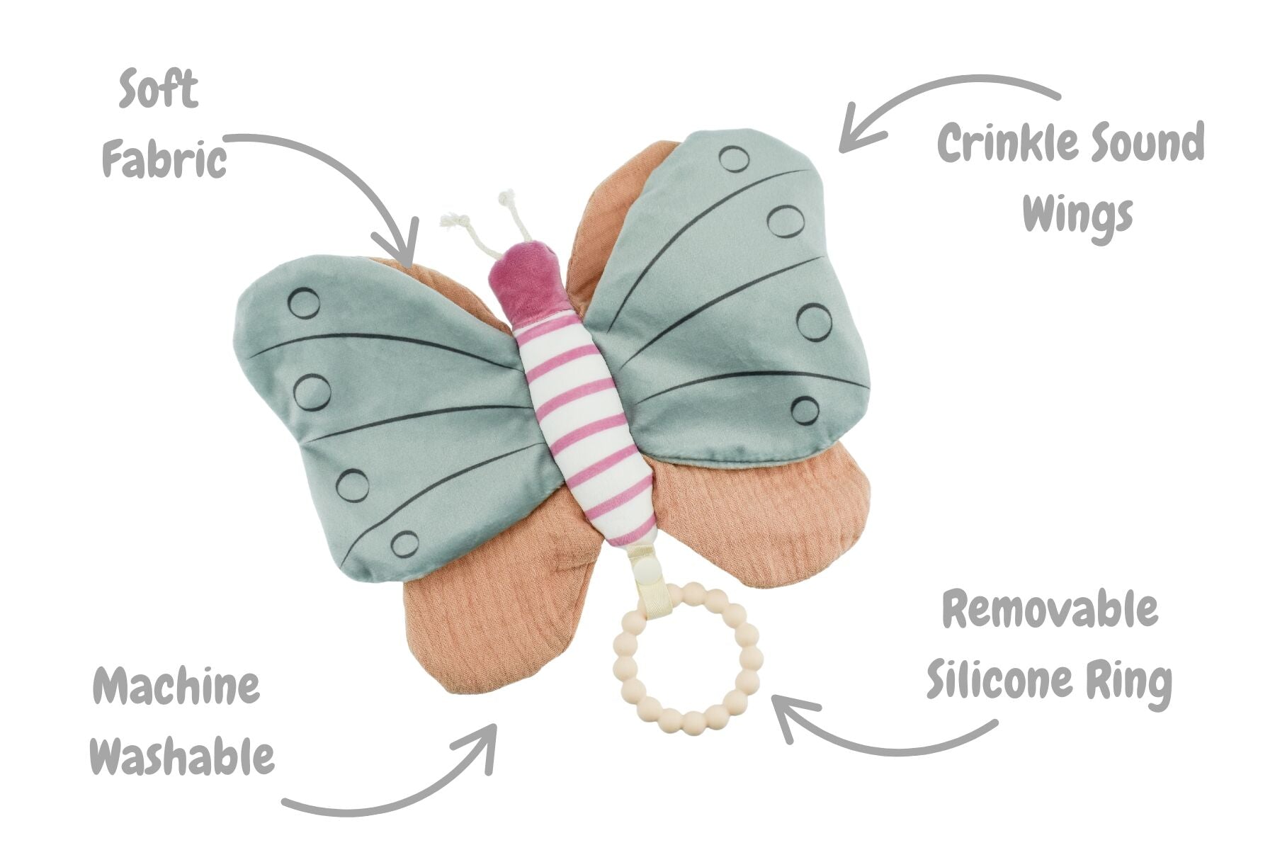 SNUGGLE PAL BELLA BUTTERFLY WITH SILICONE TEETHING RING - Bamboo Sprout