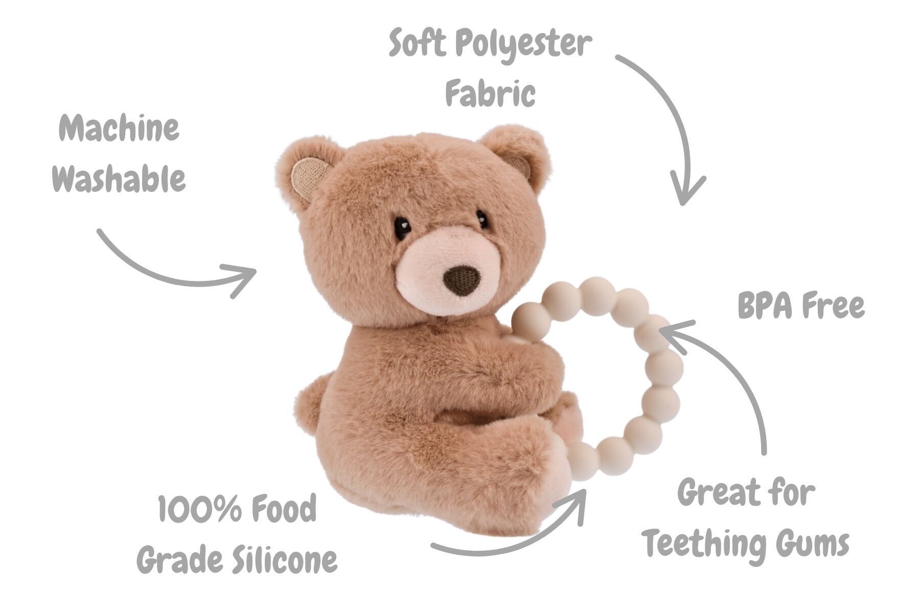 SNUGGLE PAL BENNY BEAR WITH SILICONE TEETHING RING - Bamboo Sprout