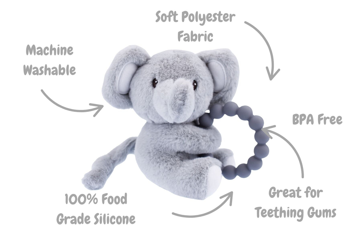 SNUGGLE PAL ELLIS ELEPHANT WITH SILICONE TEETHING RING - Bamboo Sprout