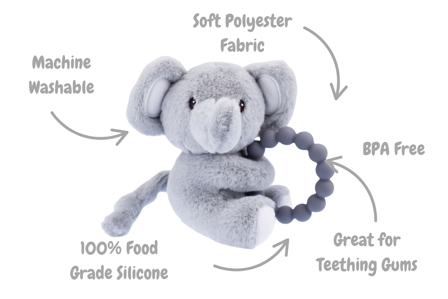 SNUGGLE PAL ELLIS ELEPHANT WITH SILICONE TEETHING RING - Bamboo Sprout