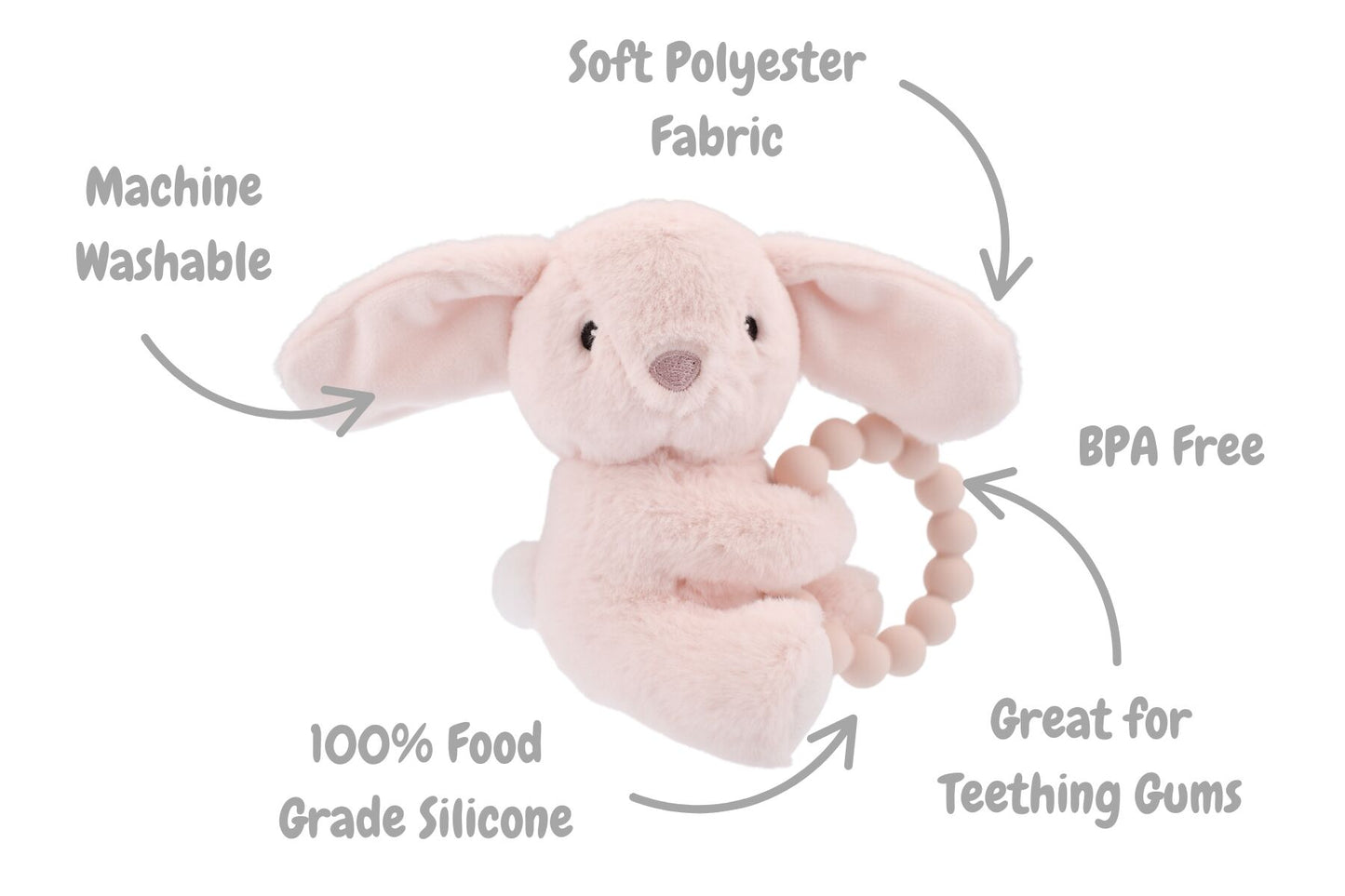 SNUGGLE PAL ROSIE RABBIT WITH SILICONE TEETHING RING - Bamboo Sprout