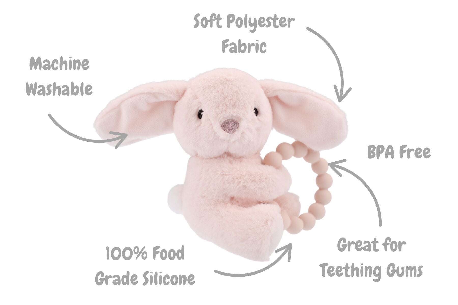 SNUGGLE PAL ROSIE RABBIT WITH SILICONE TEETHING RING - Bamboo Sprout
