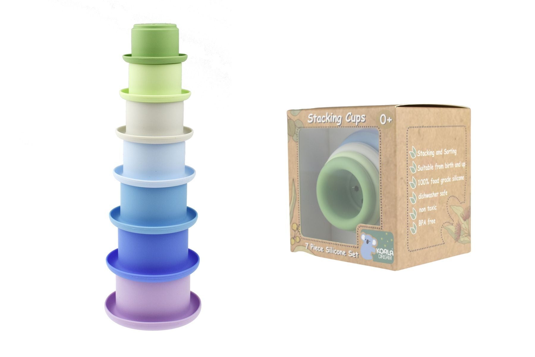 STACKING CUPS 7 PC SILICONE SET - BLUE - Bamboo Sprout