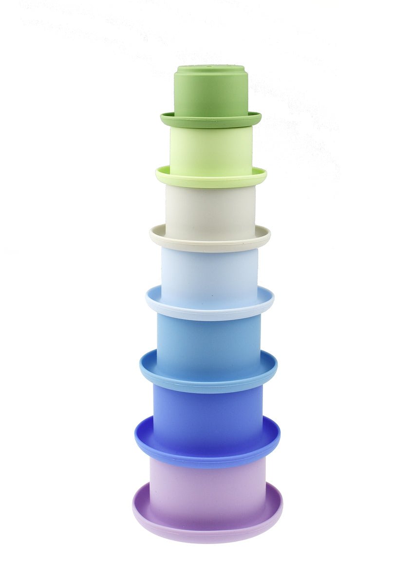 STACKING CUPS 7 PC SILICONE SET - BLUE - Bamboo Sprout