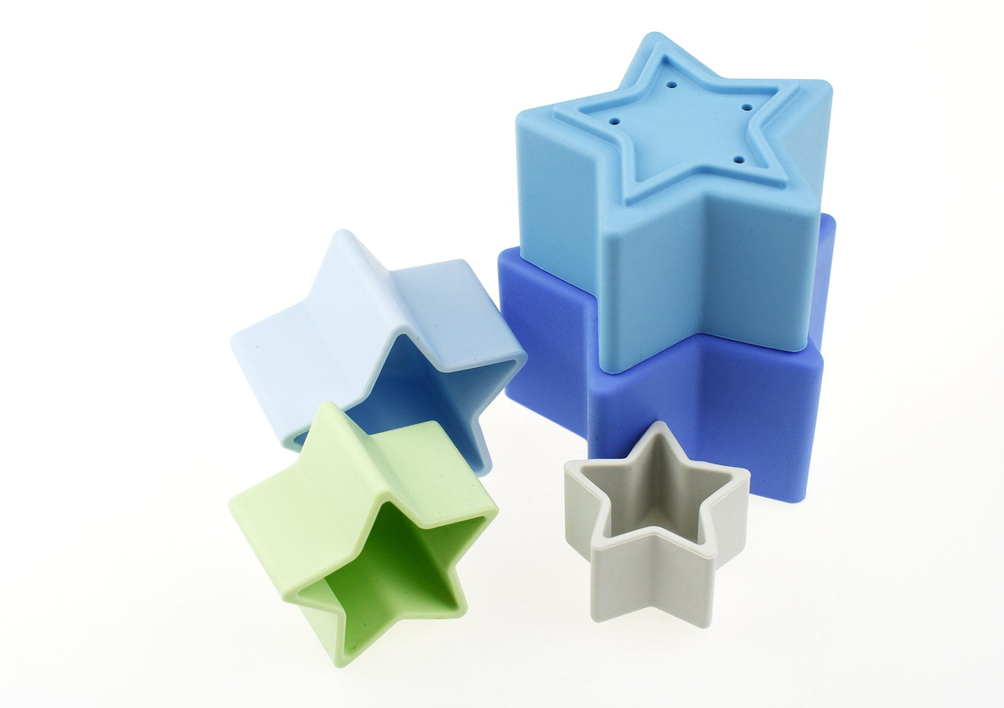 STACKING STARS 5 PC SILICONE SET - BLUE/GREEN - Bamboo Sprout