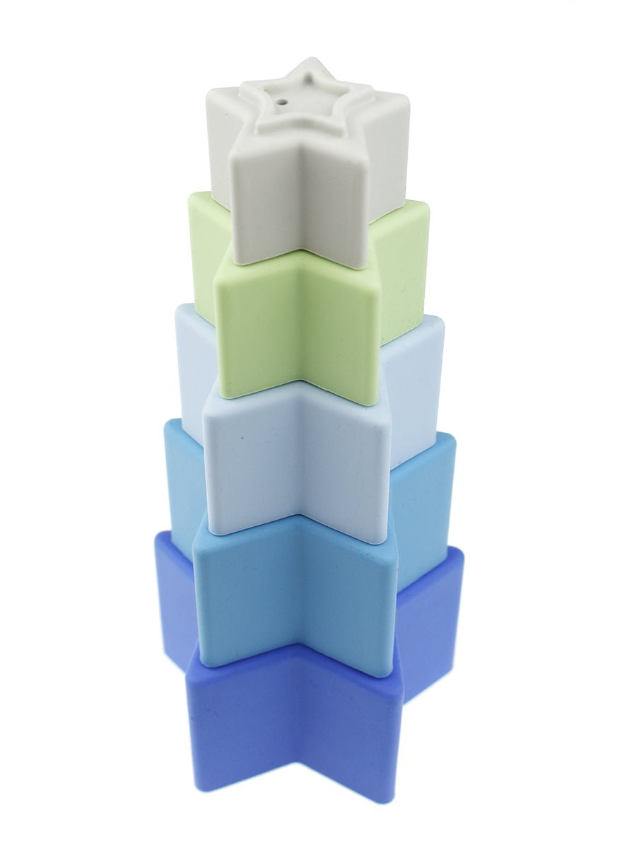 STACKING STARS 5 PC SILICONE SET - BLUE/GREEN - Bamboo Sprout