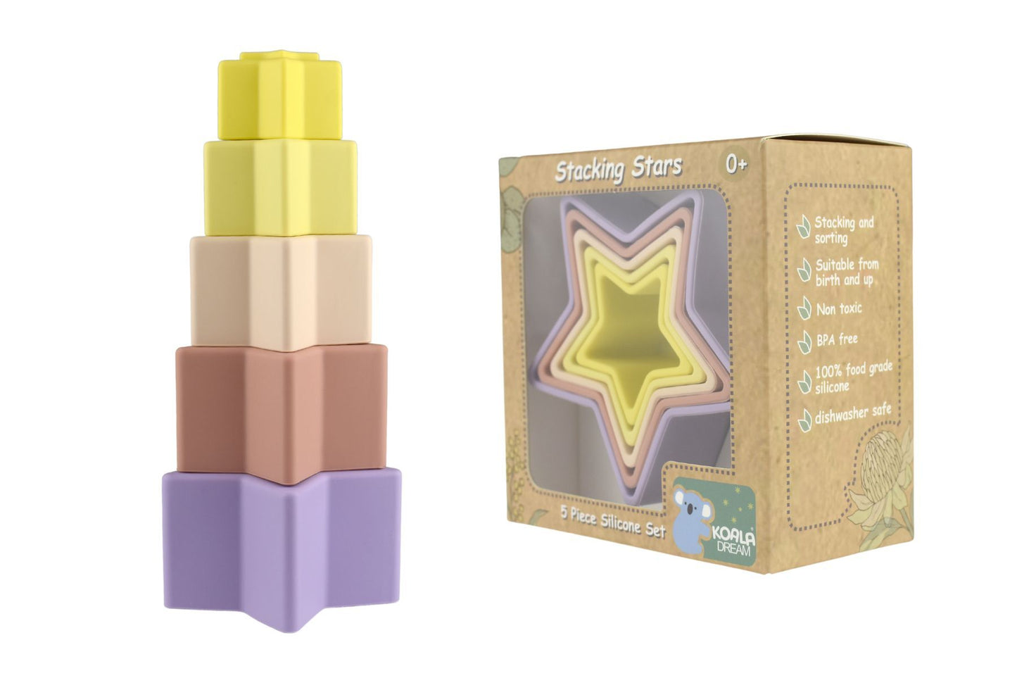 STACKING STARS 5 PC SILICONE SET - PURPLE/YELLOW - Bamboo Sprout