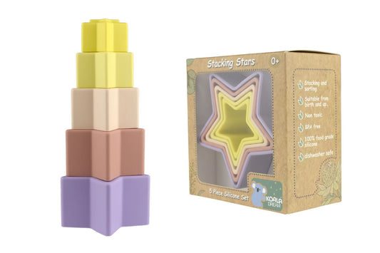STACKING STARS 5 PC SILICONE SET - PURPLE/YELLOW - Bamboo Sprout