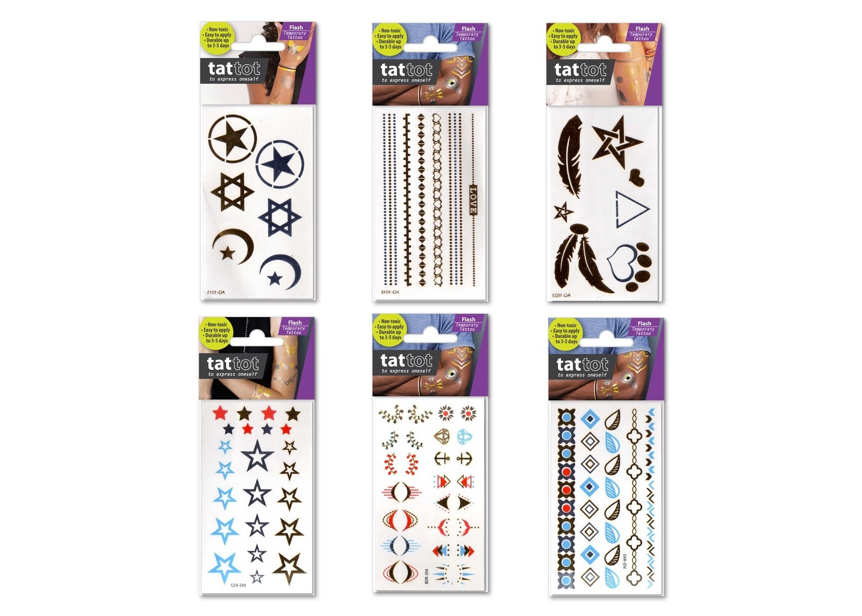 PRICE FOR 6 ASSORTED TEMPORARY TATTOO METALLIC SYMBOL - Bamboo Sprout