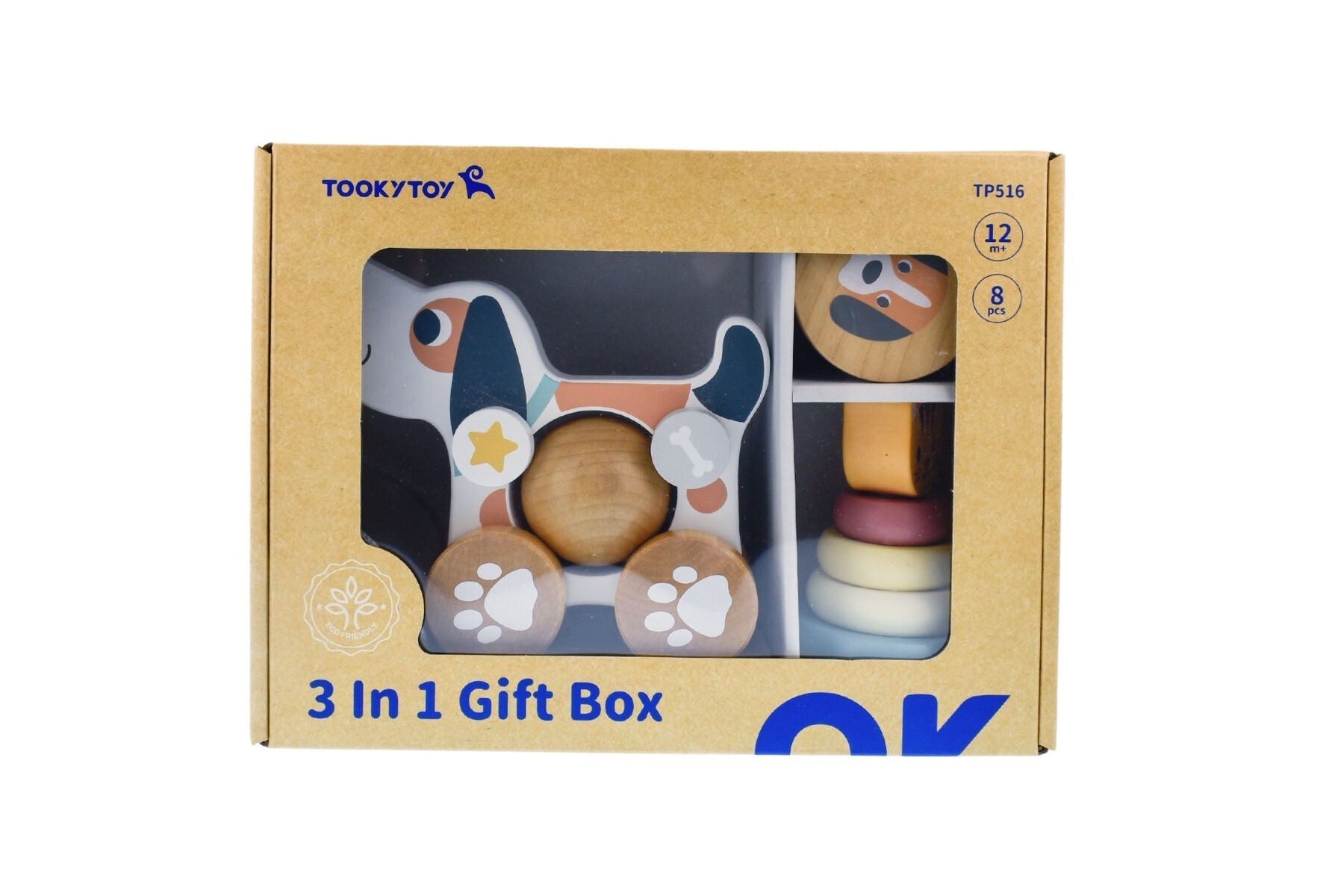 3 IN 1 WOODEN BABY RATTLE GIFT SET - CAT & PUPPY DOG - Bamboo Sprout
