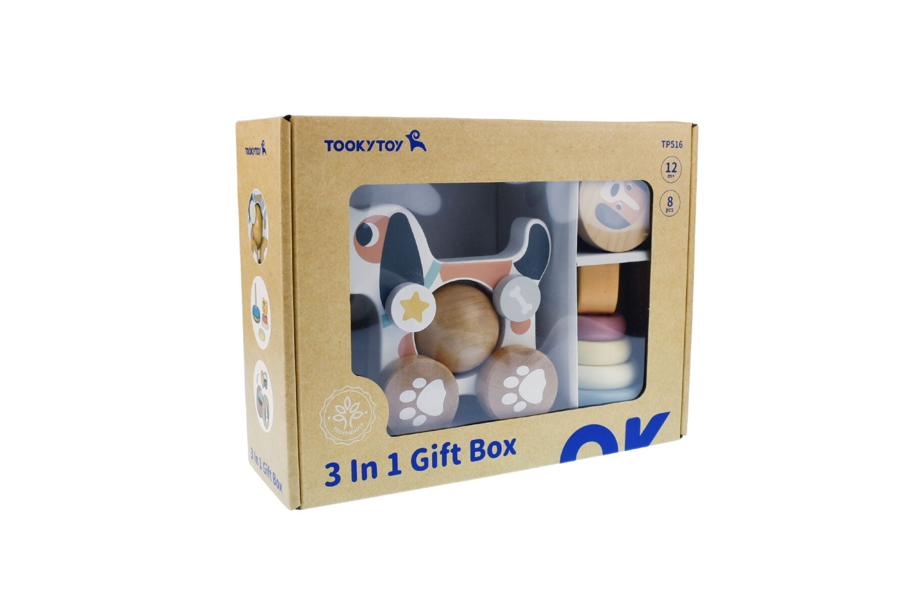 3 IN 1 WOODEN BABY RATTLE GIFT SET - CAT & PUPPY DOG - Bamboo Sprout