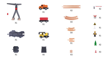 Tooky Toy Construction Yard Train Set with 35 pieces including trains, tracks, and construction accessories for kids.