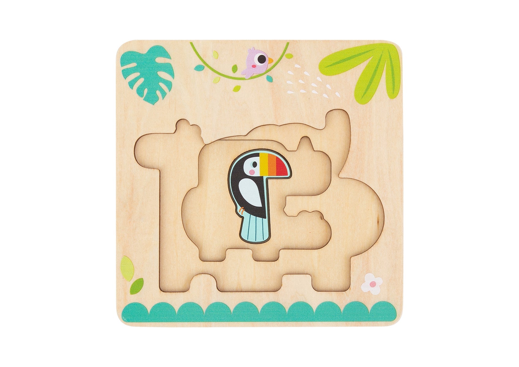 Colorful multi-layered animal puzzle by Tooky Toy featuring wooden animal shapes for children to assemble and learn.