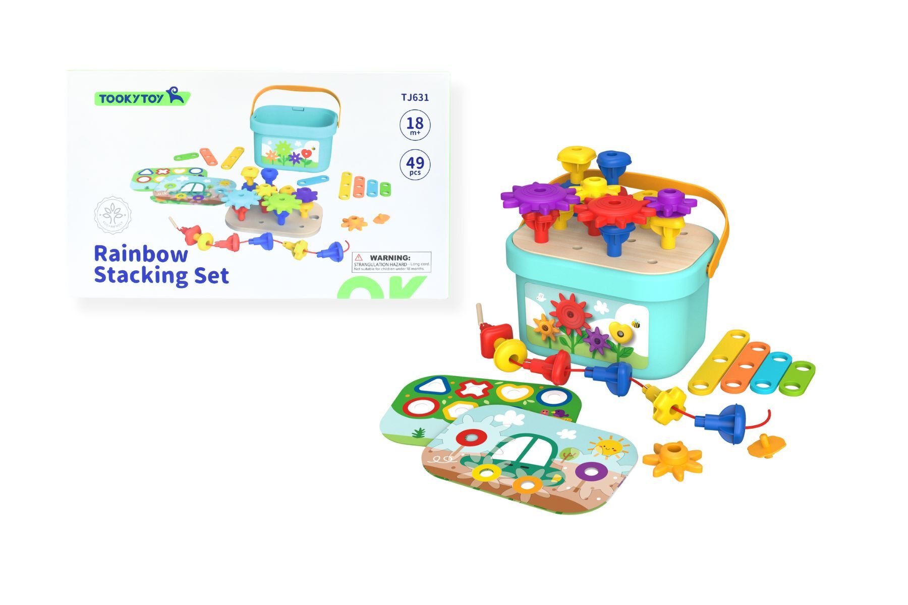 RAINBOW PEGS AND COGS STACKING AND LACING SET - Bamboo Sprout