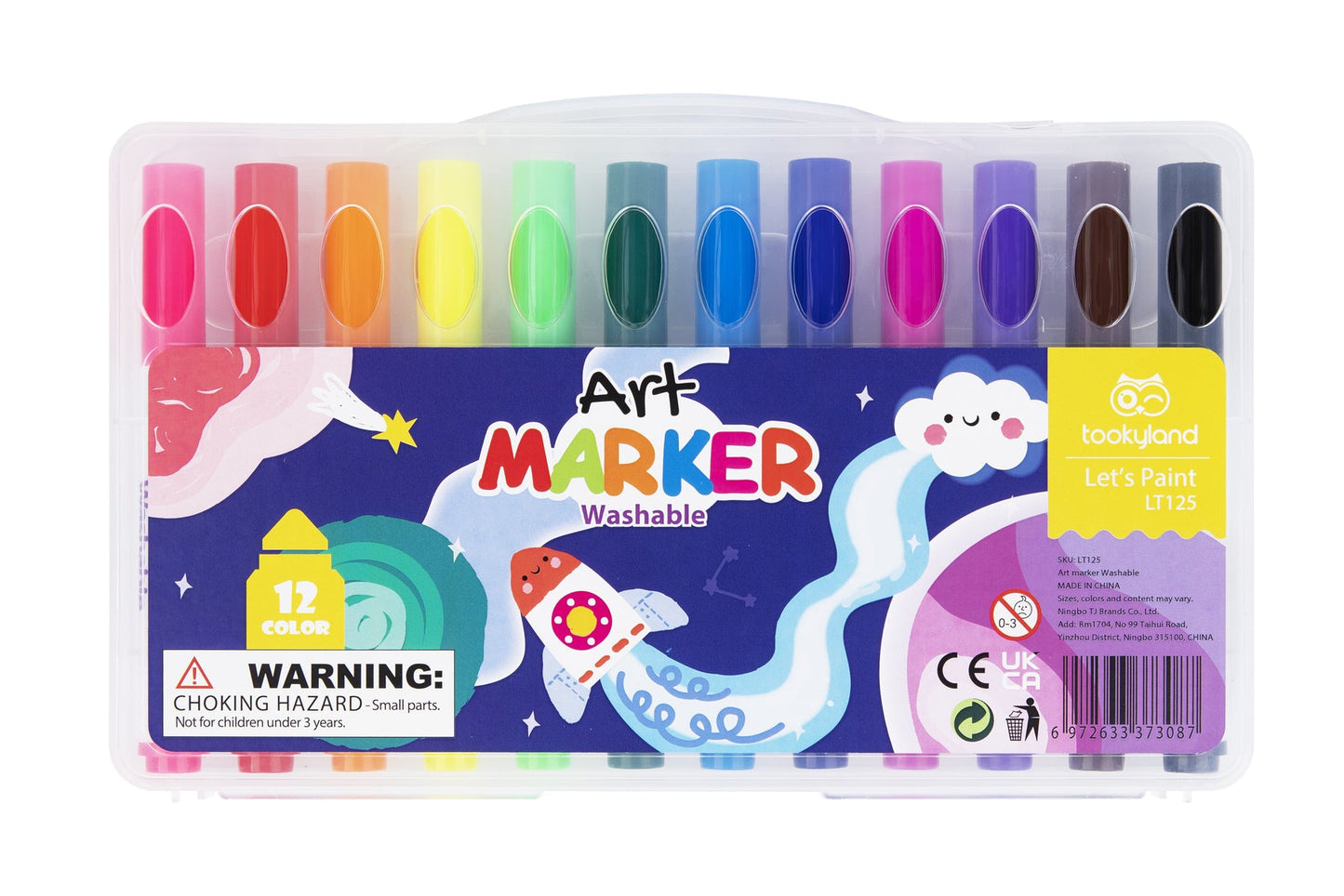 Tookyland 12-colour washable marker set with vibrant, easy-to-wash markers suitable for kids' art projects.