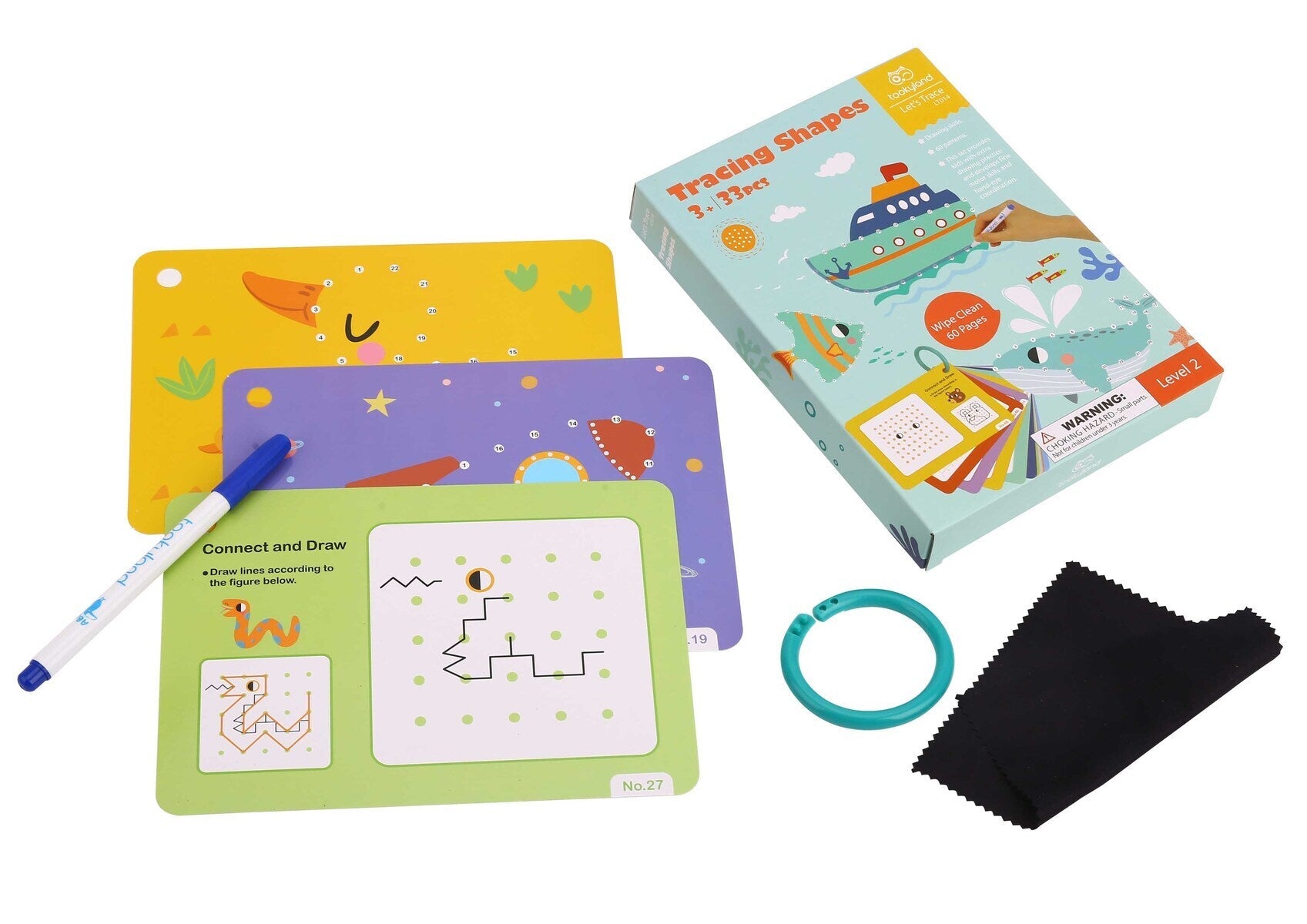 Tookyland tracing shapes flash cards featuring colorful geometric shapes for early learning and fine motor skill development.