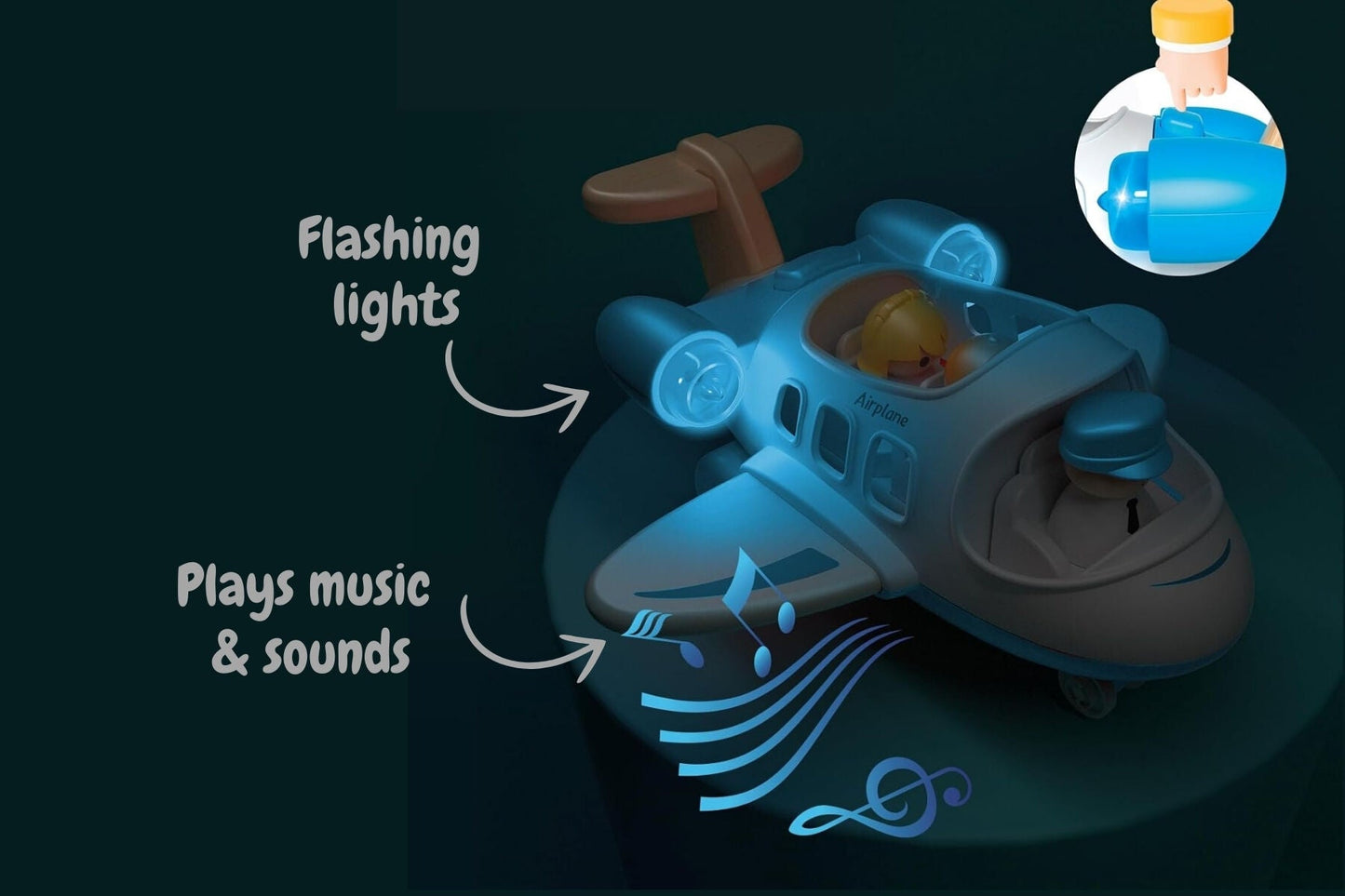 WOODEN AIRPLANE WITH SOUND AND LIGHT BLUE - Bamboo Sprout