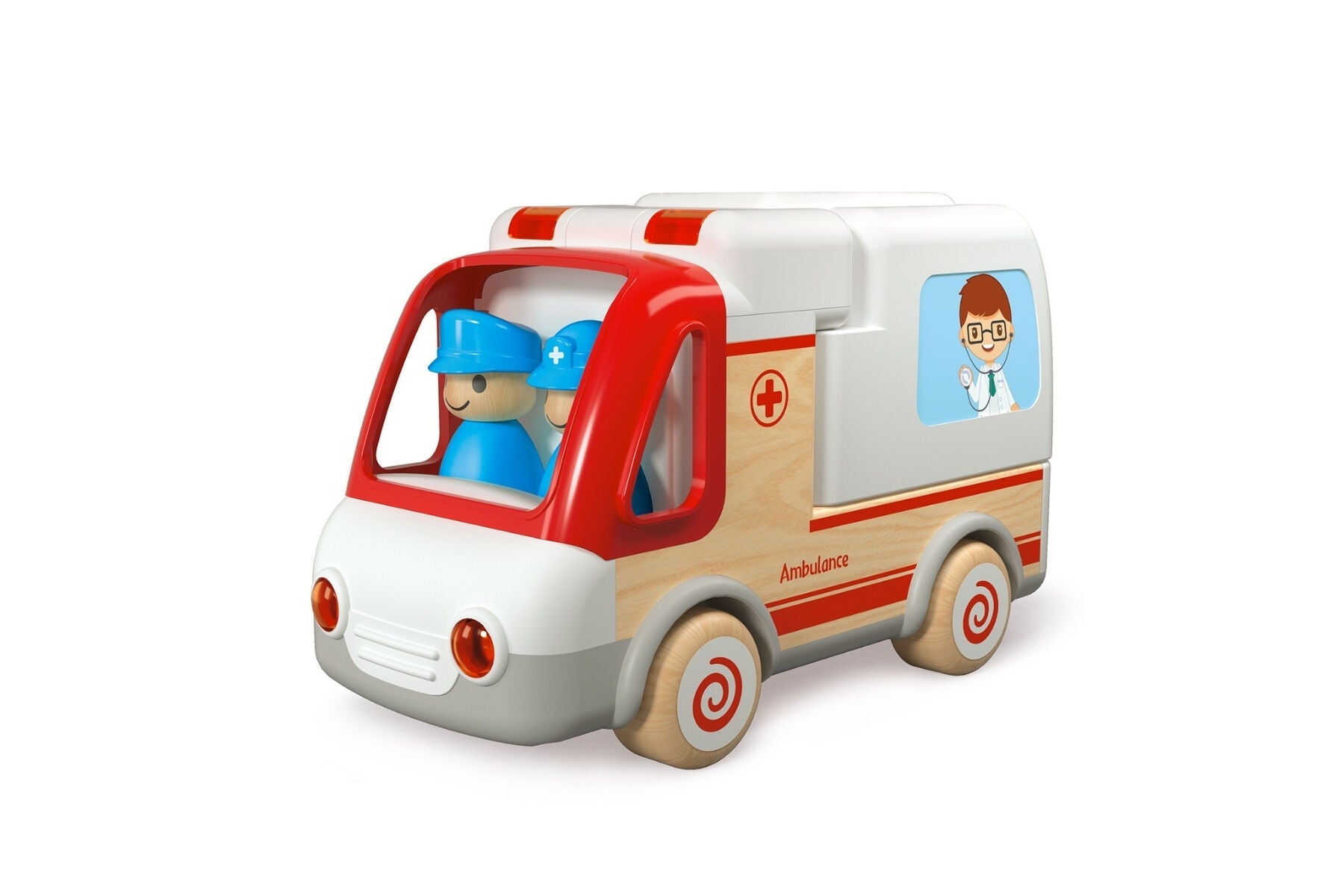 WOODEN AMBULANCE AND ACCESSORIES WITH SOUND AND LIGHT - Bamboo Sprout