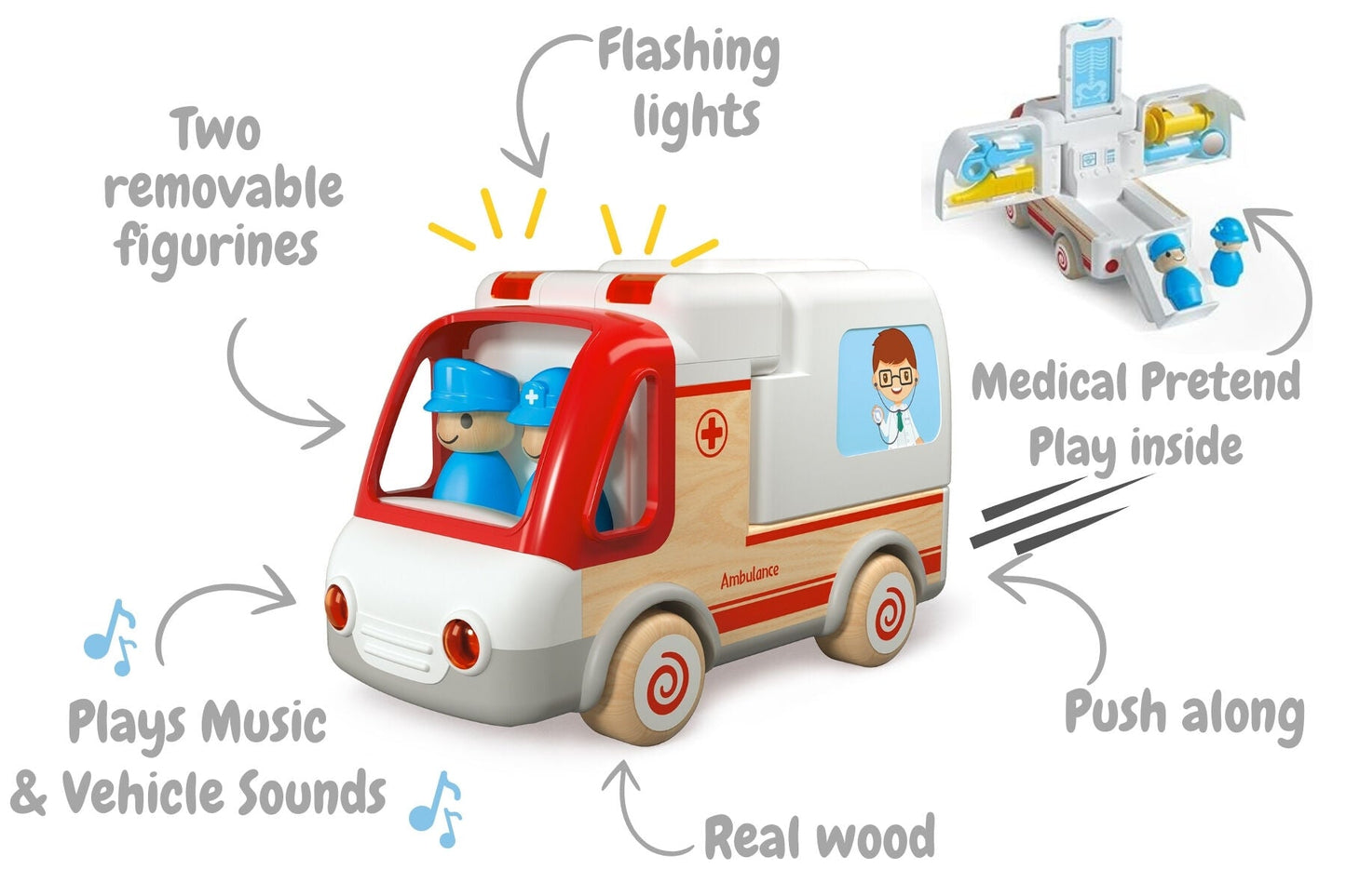 WOODEN AMBULANCE AND ACCESSORIES WITH SOUND AND LIGHT - Bamboo Sprout
