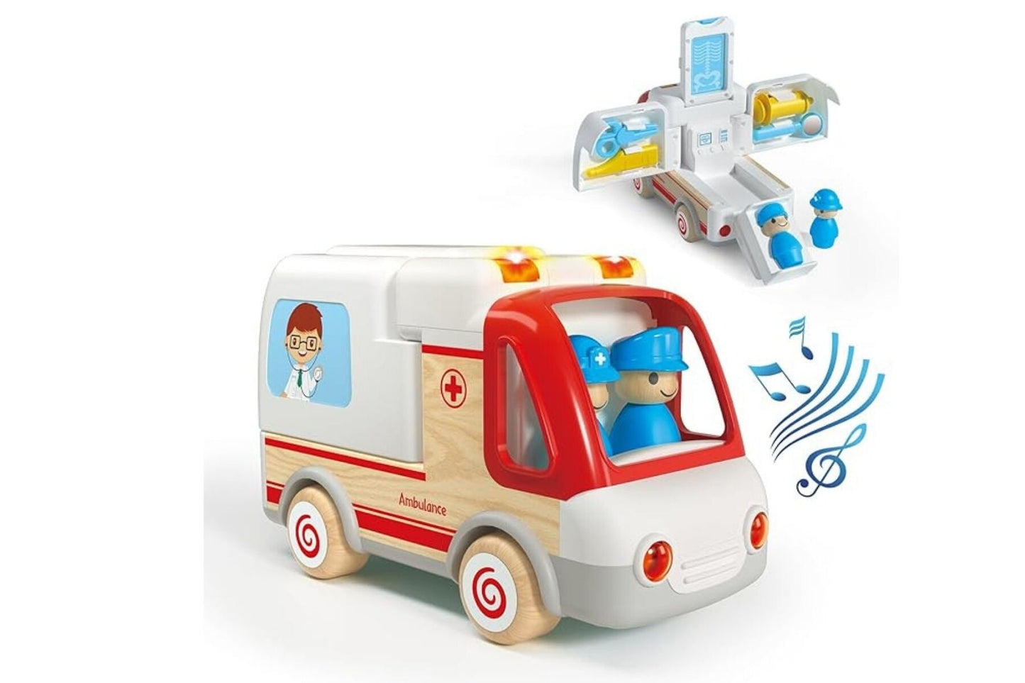 WOODEN AMBULANCE AND ACCESSORIES WITH SOUND AND LIGHT - Bamboo Sprout