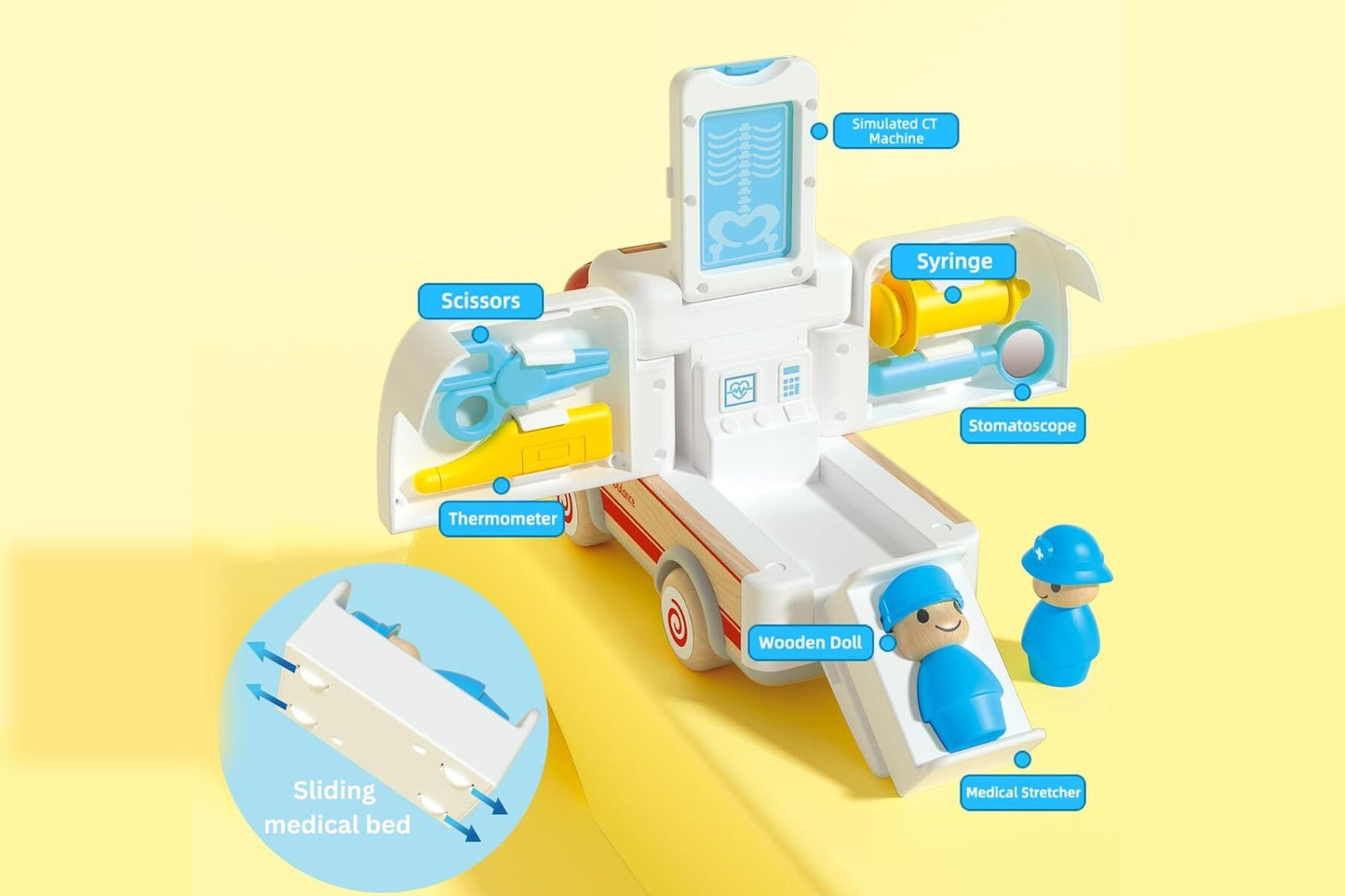 WOODEN AMBULANCE AND ACCESSORIES WITH SOUND AND LIGHT - Bamboo Sprout