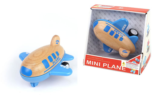Blue Wanborns wooden racer plane airplane with sound, featuring a sleek design and vibrant blue color for kids' play and collection.