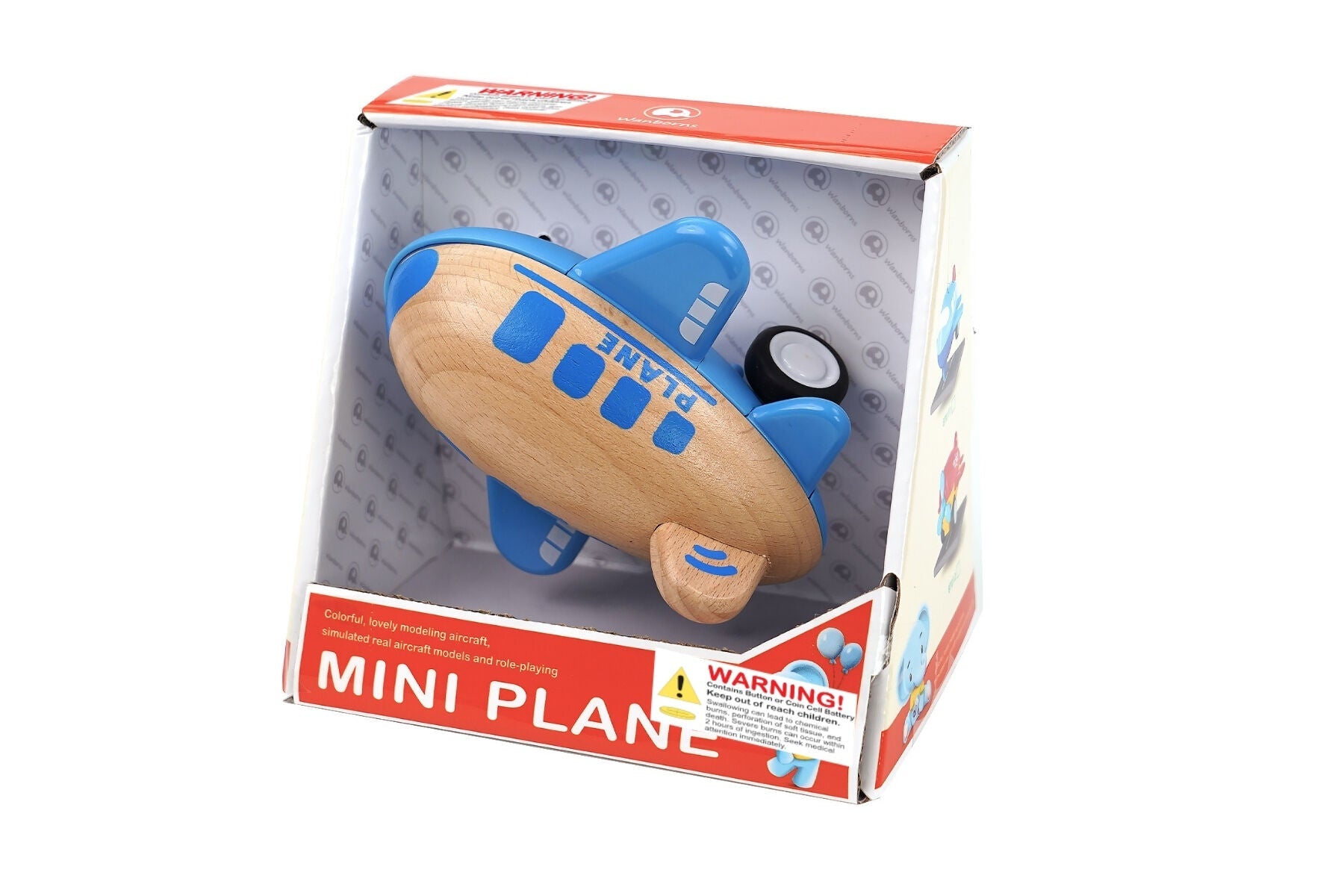 WOODEN RACER PLANE AIRPLANE WITH SOUND - BLUE - Bamboo Sprout