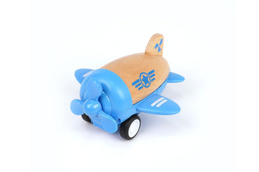 WOODEN RACER PLANE PROPELLOR WITH SOUND - BLUE - Bamboo Sprout