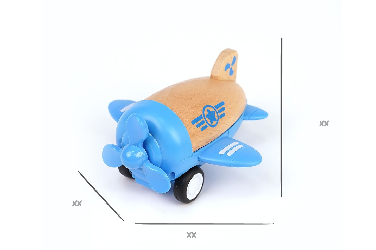 WOODEN RACER PLANE PROPELLOR WITH SOUND - BLUE - Bamboo Sprout