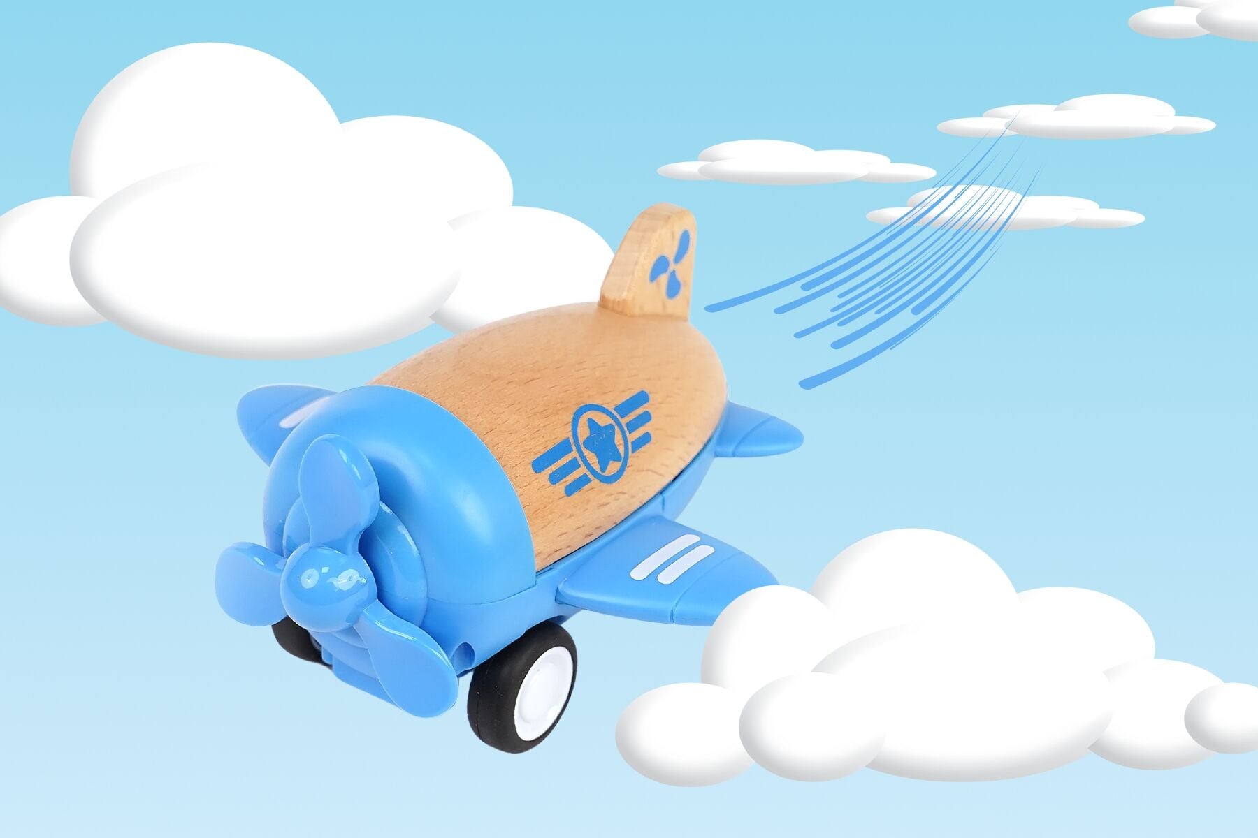 WOODEN RACER PLANE PROPELLOR WITH SOUND - BLUE - Bamboo Sprout