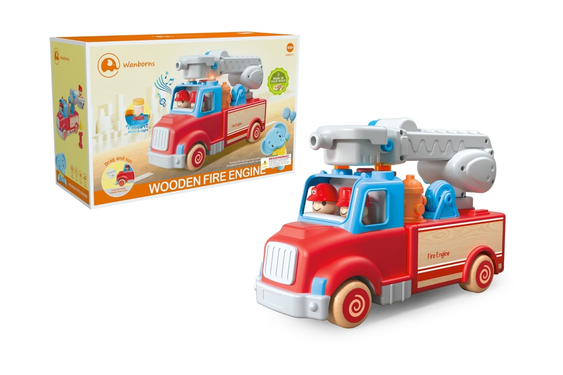 WOODEN FIRE ENGINE WITH SOUND AND LIGHT - Bamboo Sprout