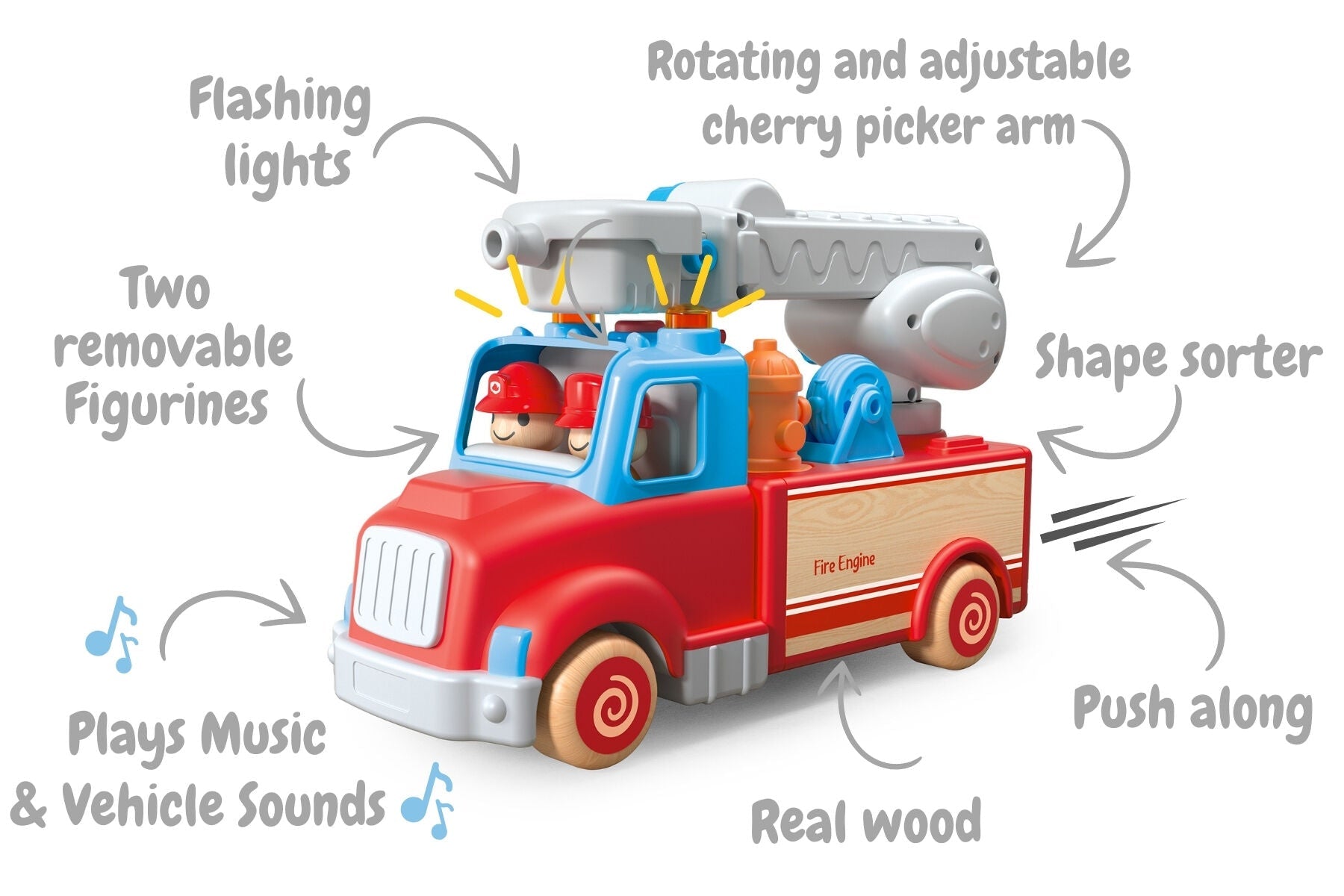 WOODEN FIRE ENGINE WITH SOUND AND LIGHT - Bamboo Sprout