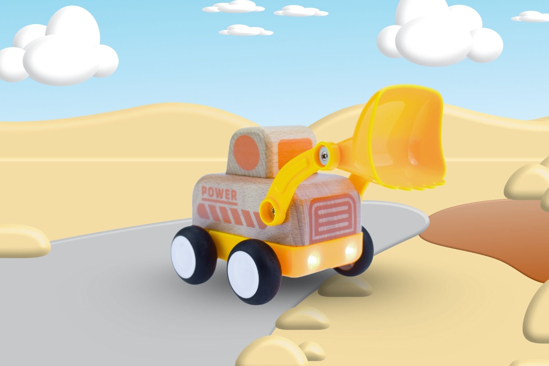 WOODEN FRICTION TRUCK BULLDOZER WITH SOUND AND LIGHT - Bamboo Sprout