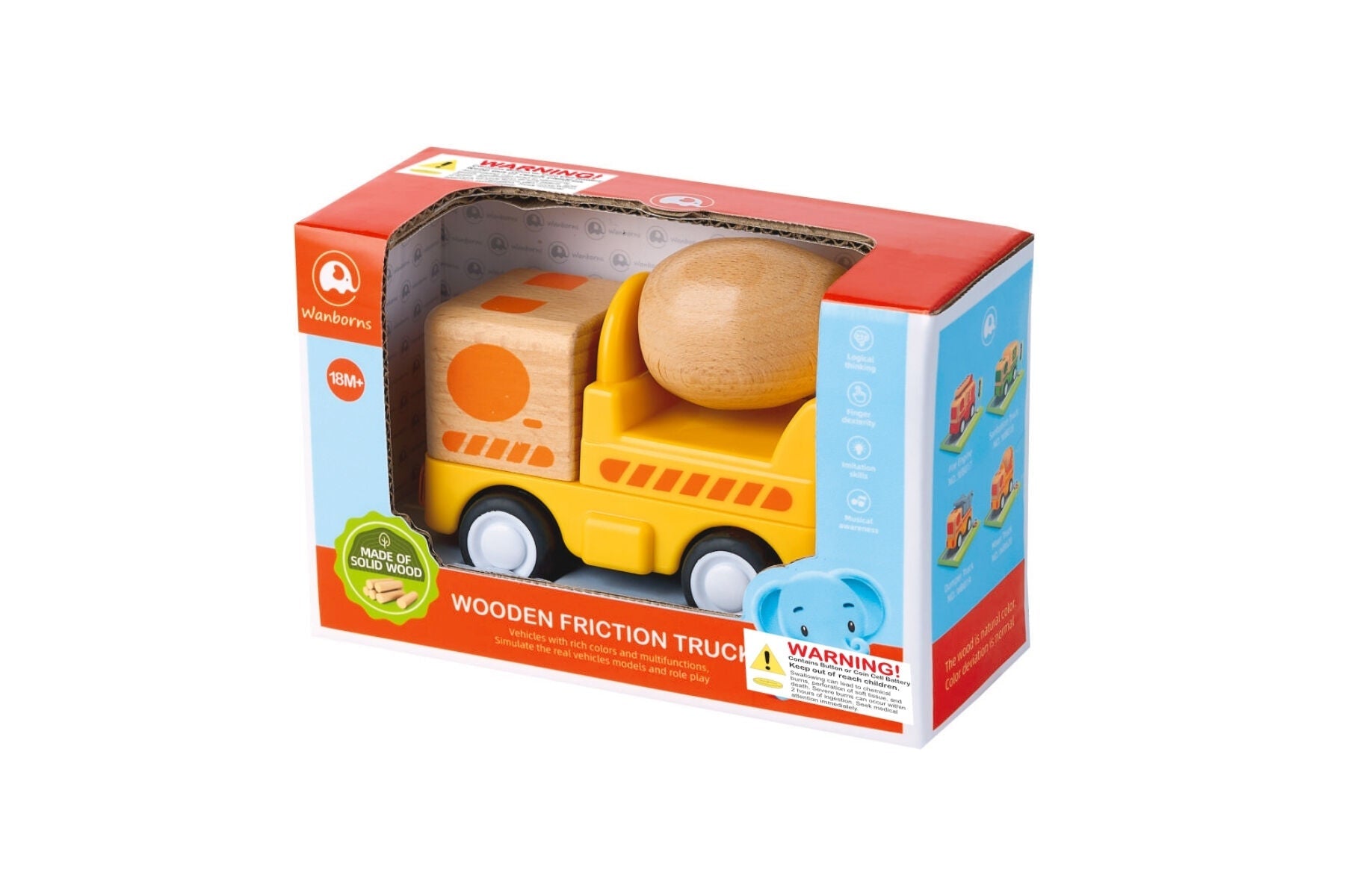 WOODEN FRICTION TRUCK CONCRETE MIXER WITH SOUND AND LIGHT - Bamboo Sprout