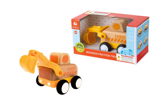 WOODEN FRICTION TRUCK DIGGER WITH SOUND AND LIGHT - Bamboo Sprout