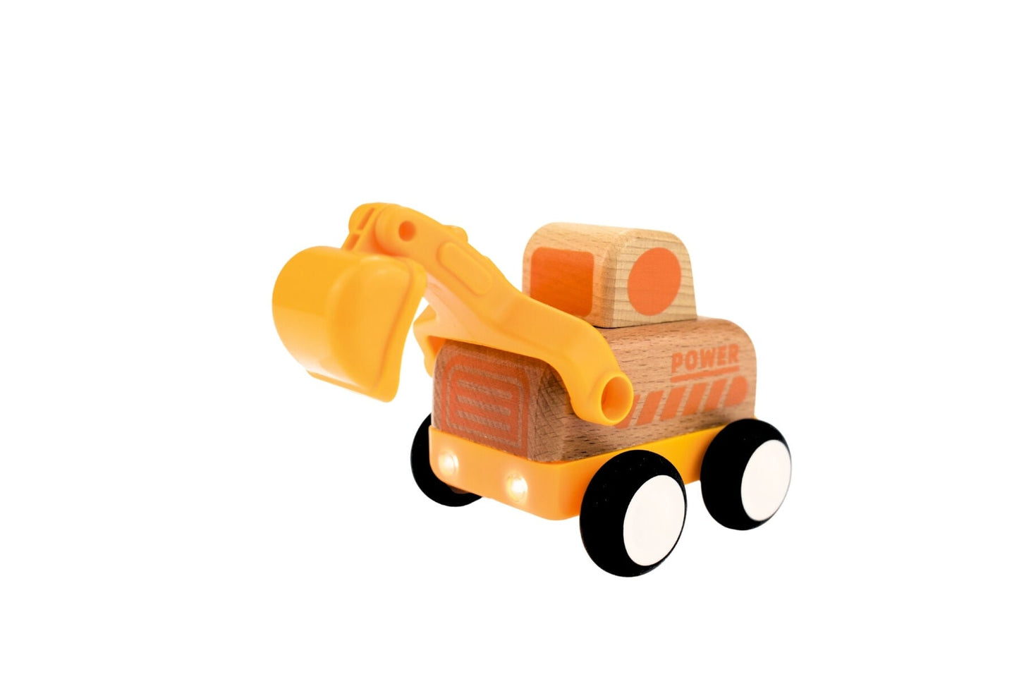 WOODEN FRICTION TRUCK DIGGER WITH SOUND AND LIGHT - Bamboo Sprout