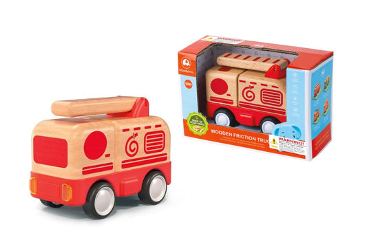 WOODEN FRICTION TRUCK FIRE ENGINE WITH SOUND AND LIGHT - Bamboo Sprout