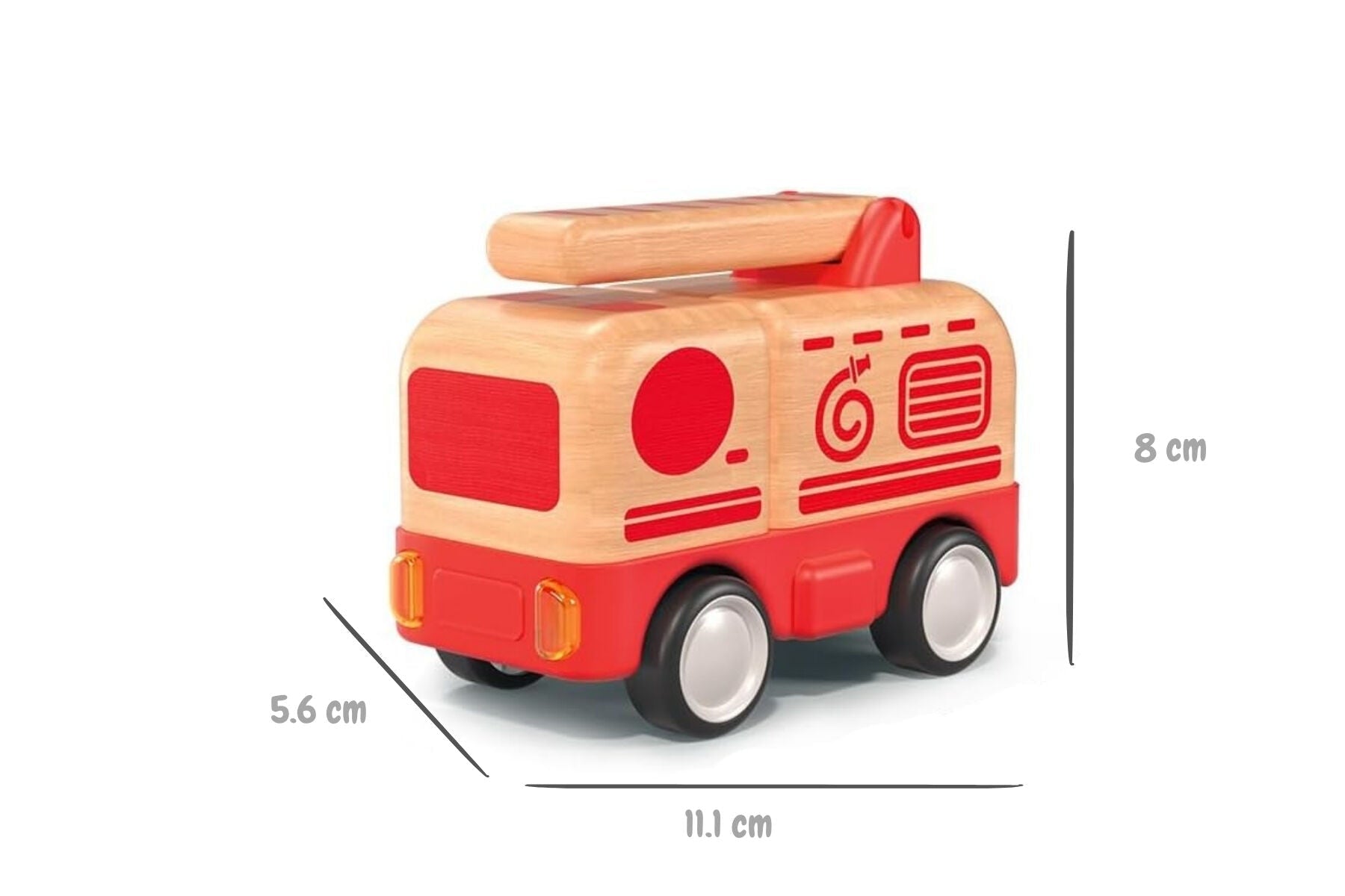 WOODEN FRICTION TRUCK FIRE ENGINE WITH SOUND AND LIGHT - Bamboo Sprout