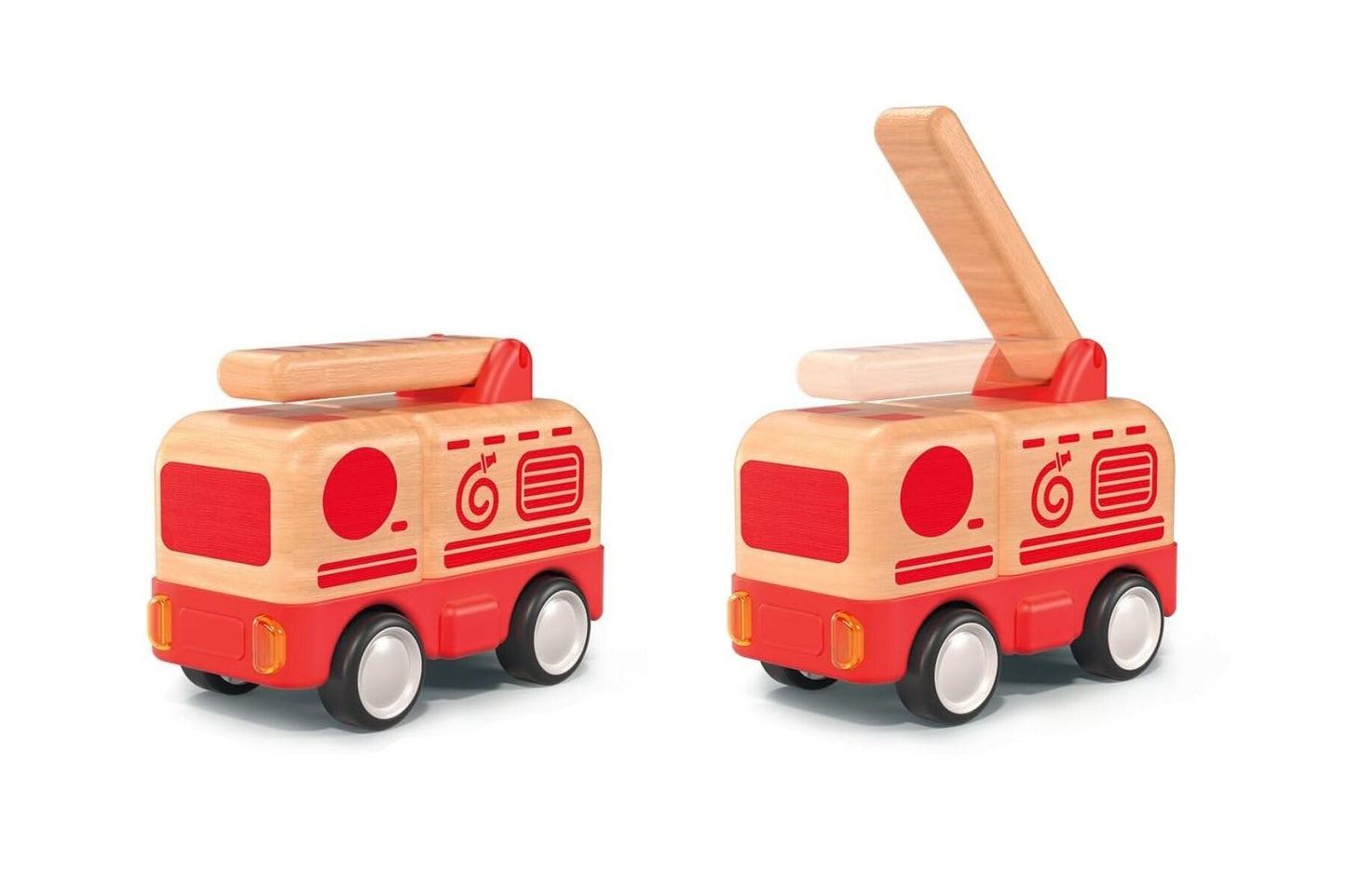 WOODEN FRICTION TRUCK FIRE ENGINE WITH SOUND AND LIGHT - Bamboo Sprout