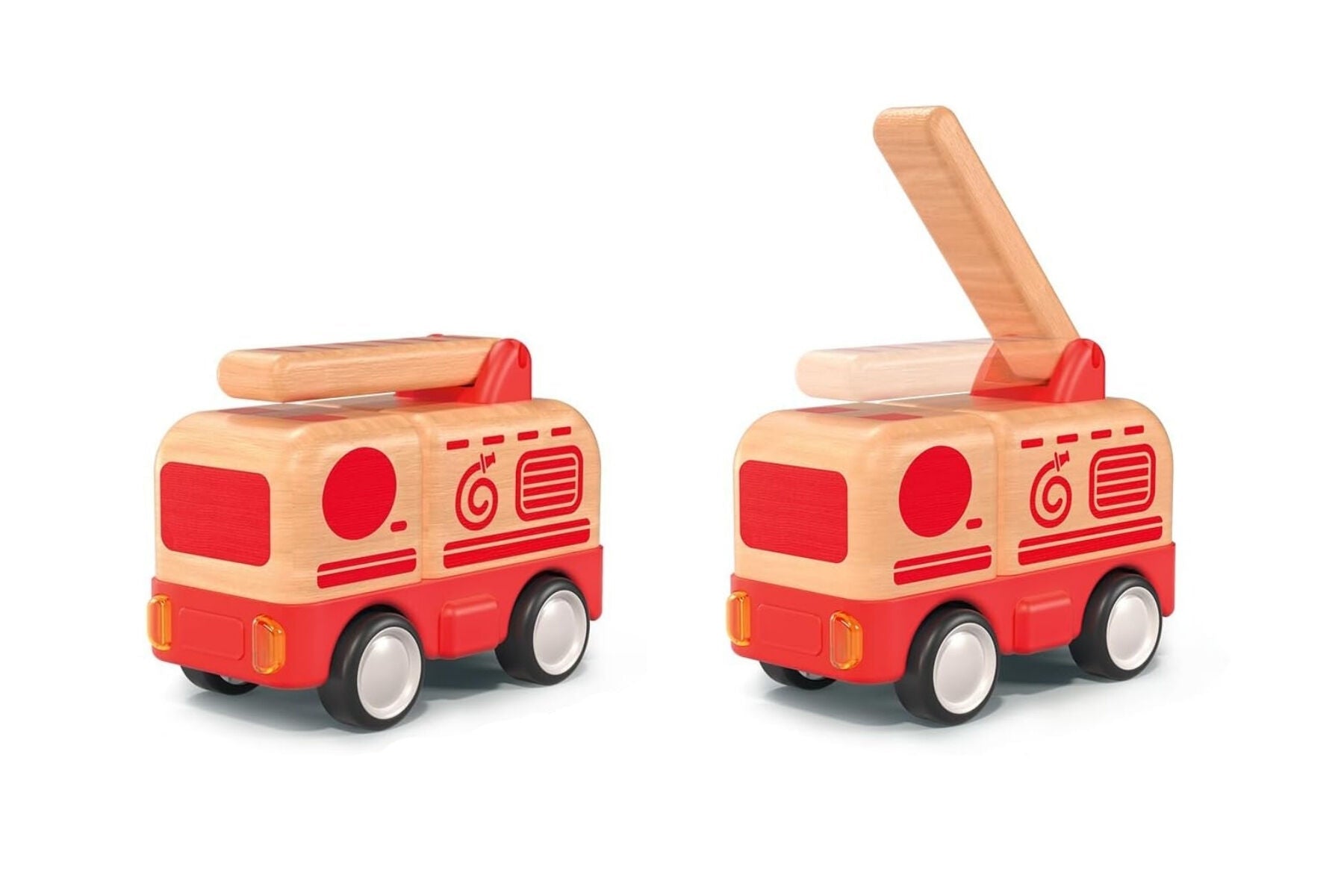 WOODEN FRICTION TRUCK FIRE ENGINE WITH SOUND AND LIGHT - Bamboo Sprout