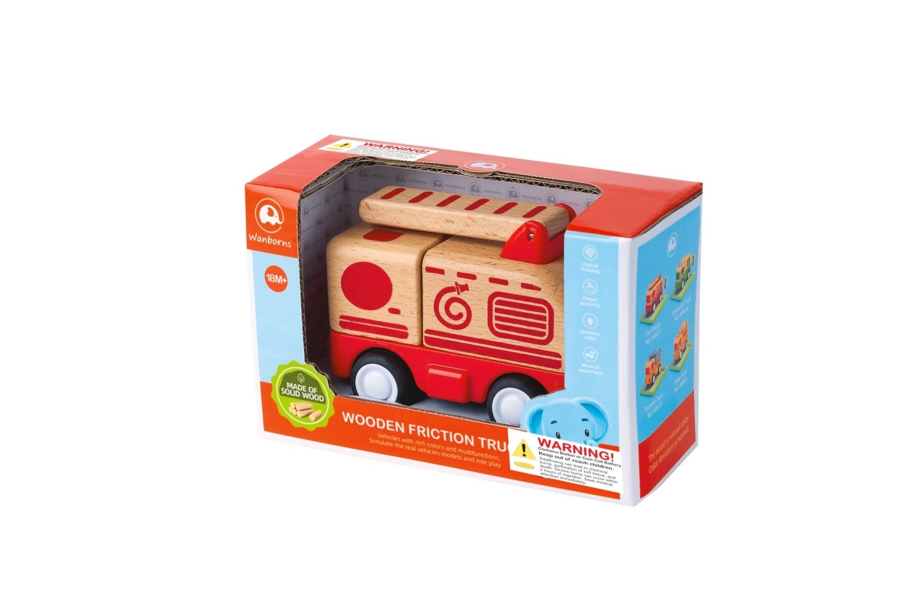 WOODEN FRICTION TRUCK FIRE ENGINE WITH SOUND AND LIGHT - Bamboo Sprout
