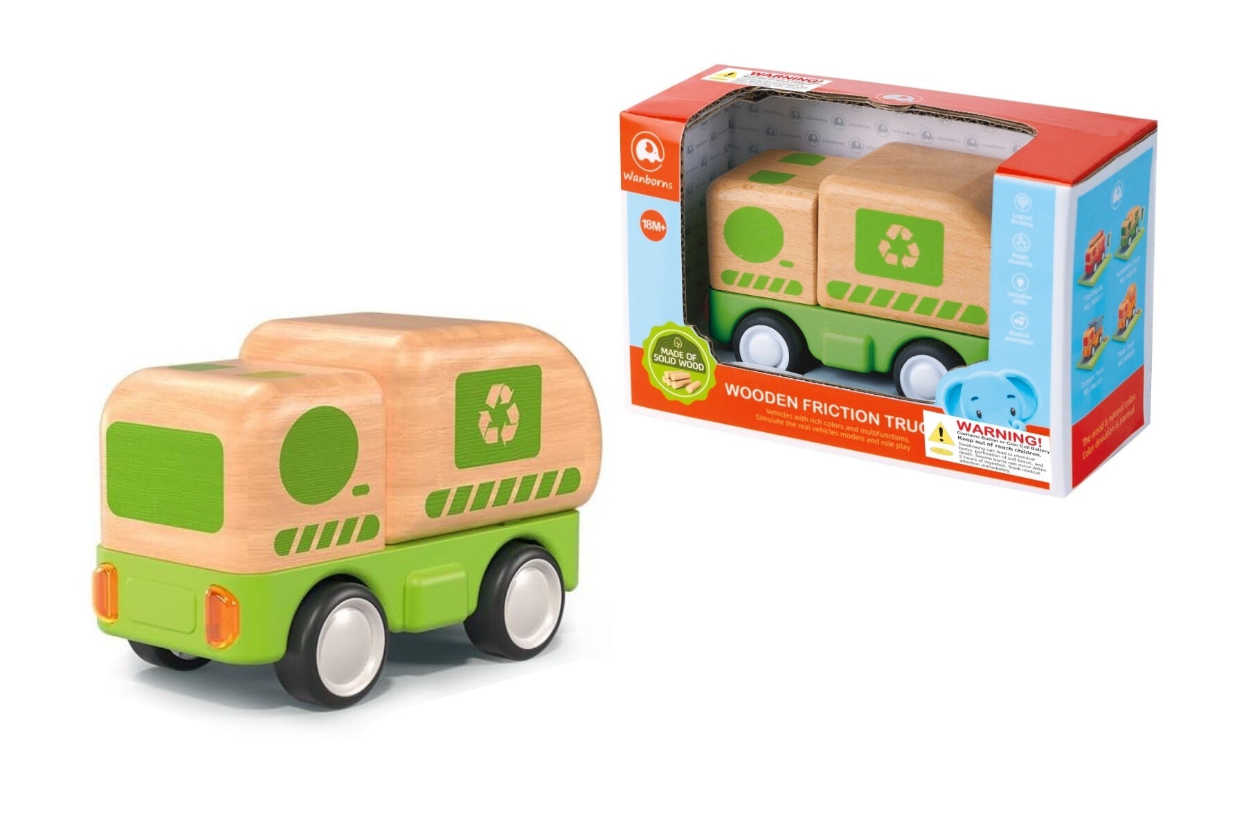 WOODEN FRICTION TRUCK RECYCLING WITH SOUND AND LIGHT - Bamboo Sprout