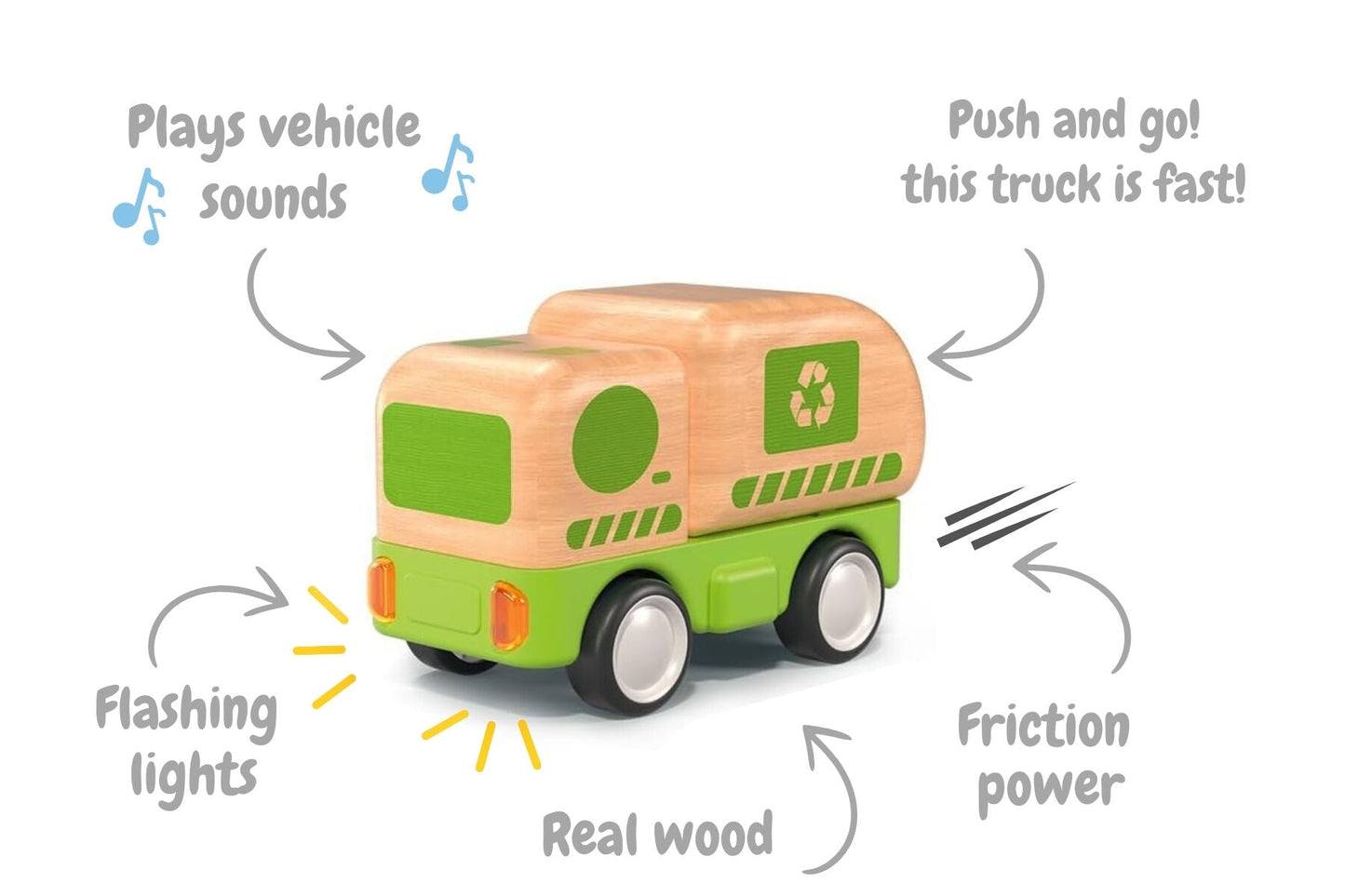 WOODEN FRICTION TRUCK RECYCLING WITH SOUND AND LIGHT - Bamboo Sprout