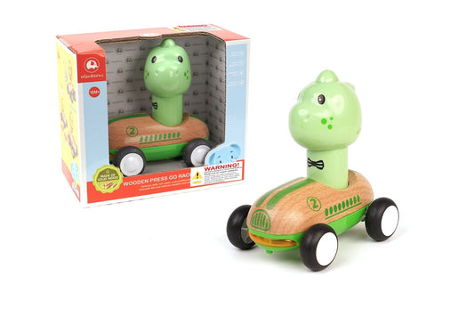 WOODEN PRESS GO RACER DINOSAUR WITH SOUND AND LIGHT - Bamboo Sprout