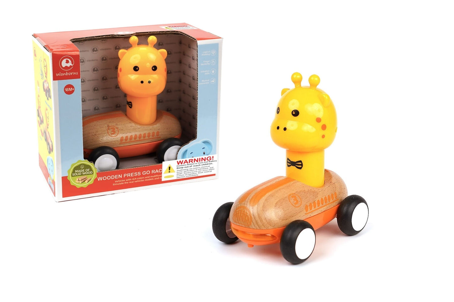 WOODEN PRESS GO RACER GIRAFFE WITH SOUND AND LIGHT - Bamboo Sprout