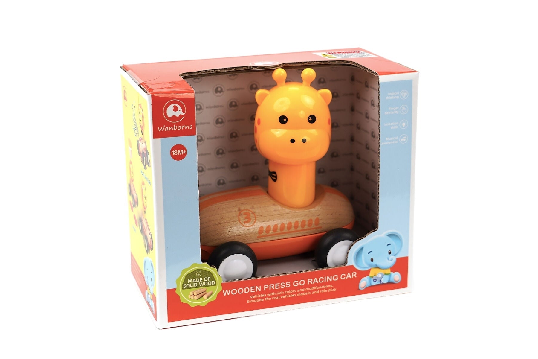 WOODEN PRESS GO RACER GIRAFFE WITH SOUND AND LIGHT - Bamboo Sprout