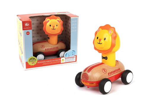 WOODEN PRESS GO RACER LION WITH SOUND AND LIGHT - Bamboo Sprout